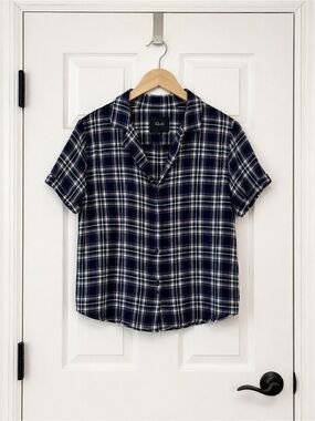 Rails Navy Plaid Short Sleeve Button Down Shirt Size S